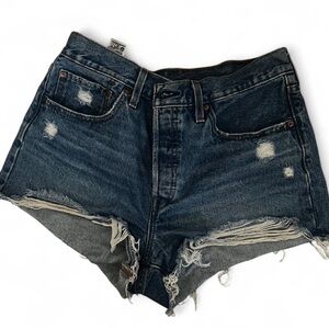 Levi's Distressed Dark Blue Denim Cutoff Shorts